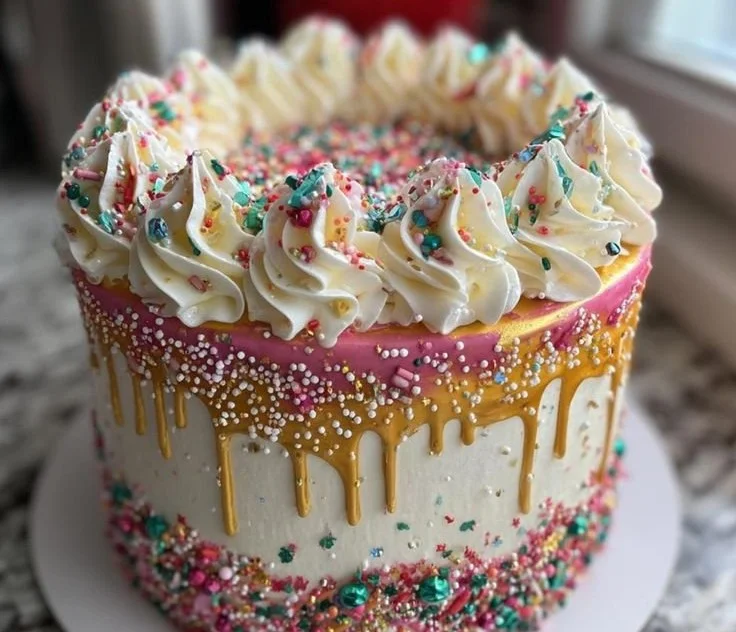 Beautifully decorated Christmas cake with festive designs and toppings.