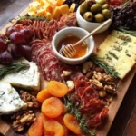 Beautifully arranged Christmas charcuterie boards with festive ingredients