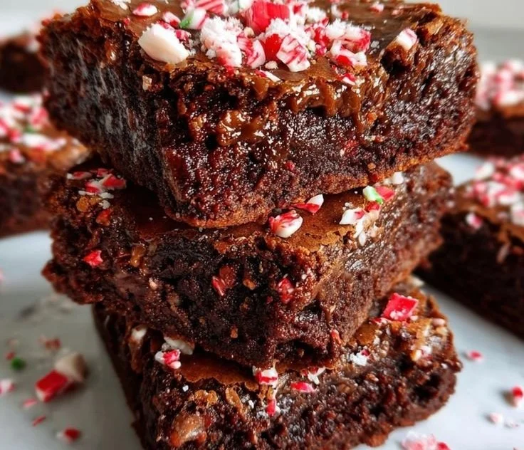 Delicious Christmas brownies decorated with festive toppings.