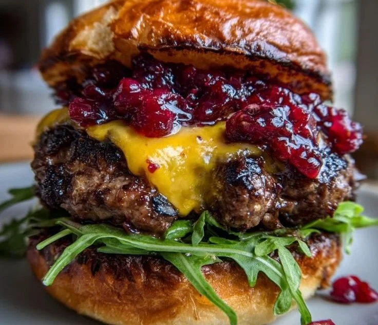 Delicious Christmas Burger topped with festive ingredients and garnishes