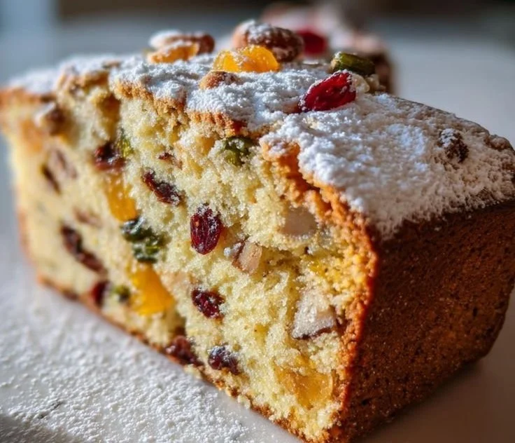 Delicious homemade Christmas Cake decorated with festive toppings