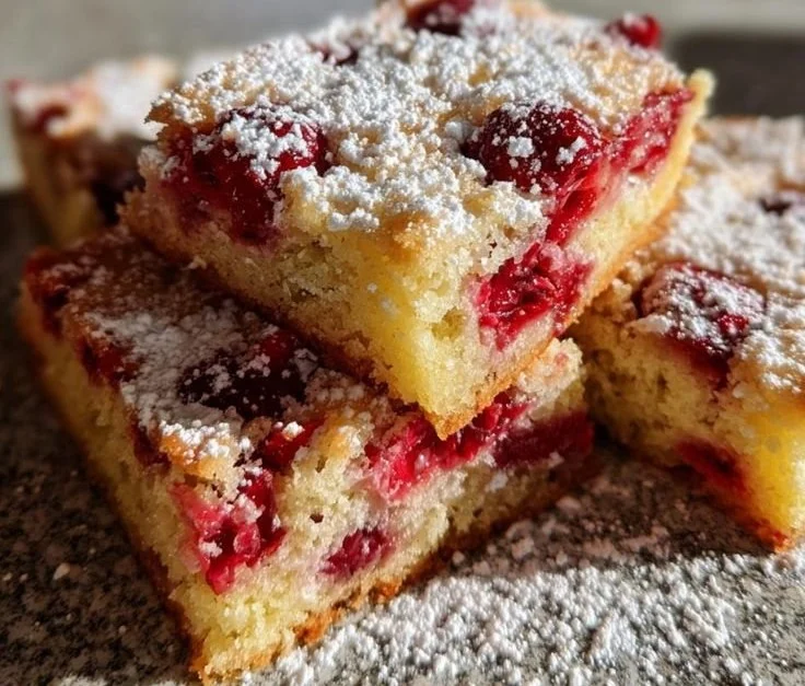 Christmas Cherry Bars with cherries and festive decorations.