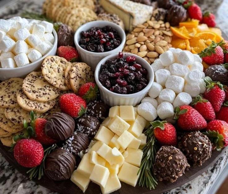 Beautifully arranged Christmas cookie charcuterie board with festive treats