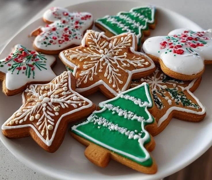 Decorated Christmas cookies with royal icing for festive holiday celebrations