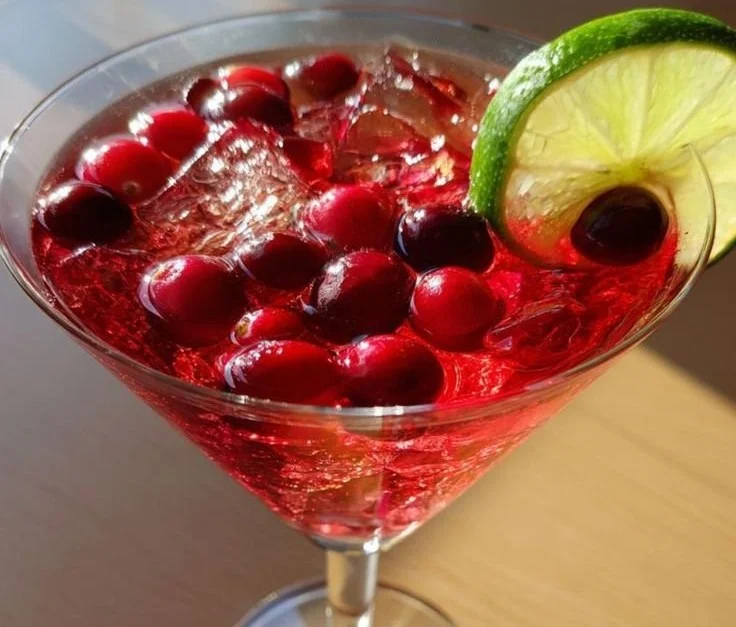 Christmas Cosmopolitan cocktail with festive decorations