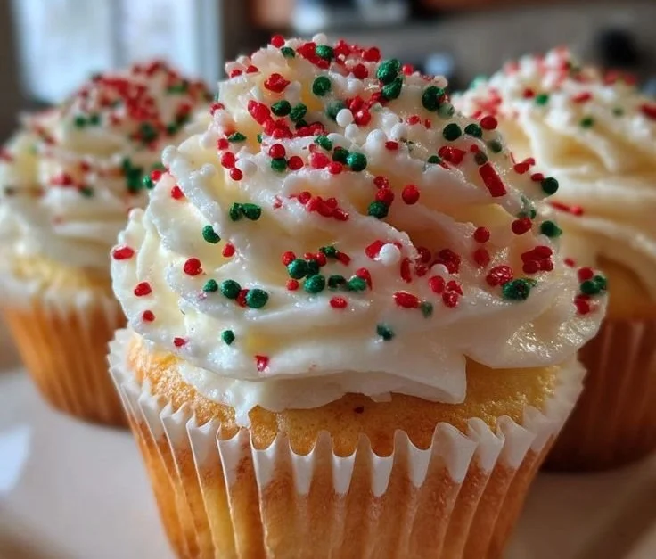 Festively decorated Christmas Cupcakes with holiday themes