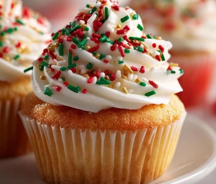 Deliciously decorated Christmas cupcakes with festive toppings and colors.