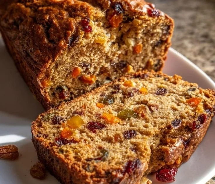 Festively decorated Christmas loaf cake with a slice cut out