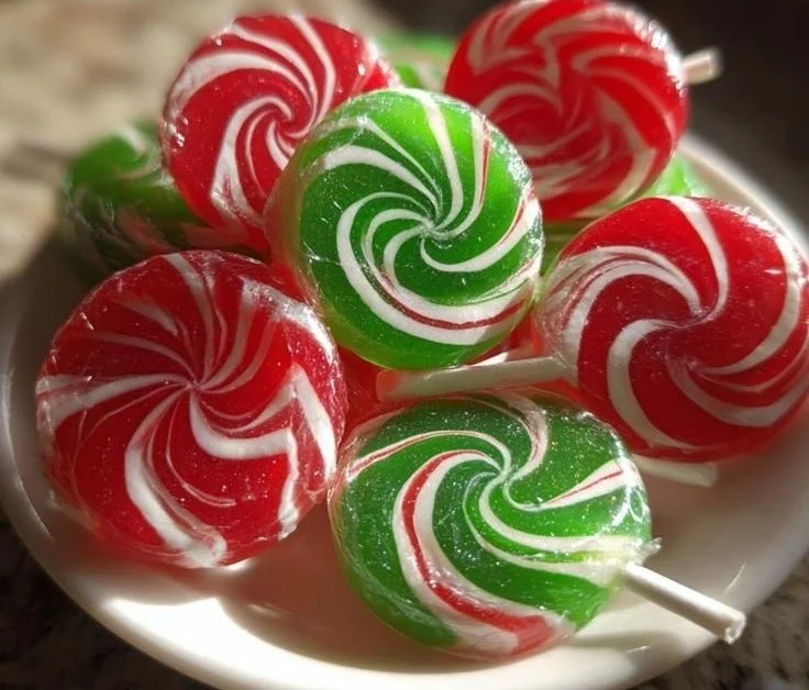 Festively designed Christmas lollipops in various flavors and colors