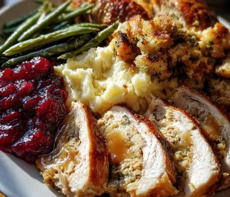 A festive Christmas Lunch table set with holiday decorations and delicious food.