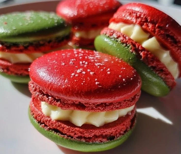 Festive Christmas Macarons in vibrant holiday colors and designs