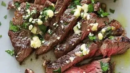 Delicious Garlic Butter Brazilian Steak served on a plate